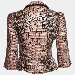Pre Owned Emporio Armani Pink Snake Embossed Leather Jacket M