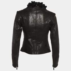 مملوكة مسبقًا جاكت أمبريو أرماني جلد مخملي أسود بزخارف زهرية مقاس صغير (سمول)