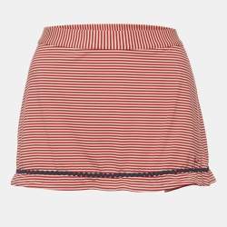 Pre Owned Emporio Armani Red/White Striped Jersey Mini Skirt L