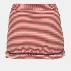 مملوكة مسبقًا تنورة إمبريو أرماني مخططة حمراء/بيضاء جيرسي قصيرة مقاس كبير - لارج