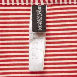 مملوكة مسبقًا تنورة إمبريو أرماني مخططة حمراء/بيضاء جيرسي قصيرة مقاس كبير - لارج