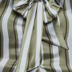 مملوكة مسبقًا Emporio Armani Green/Grey Striped Silk Detachable Bow Detail Shirt S