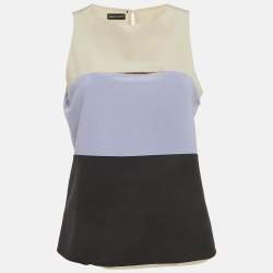 Pre Owned Emporio Armani Multicolour Striped Silk Sleeveless Top M