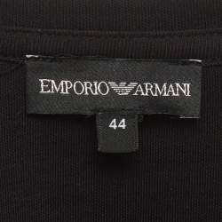 Pre Owned Emporio Armani Black Glitter Print Jersey Top M