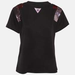 Pre Owned Emporio Armani Black Sequin Detail Jersey T-Shirt M