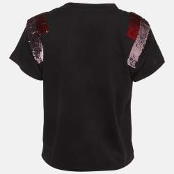Pre Owned Emporio Armani Black Sequin Detail Jersey T-Shirt M