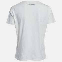 Pre Owned Emporio Armani White Logo Sequin Jersey T-Shirt M