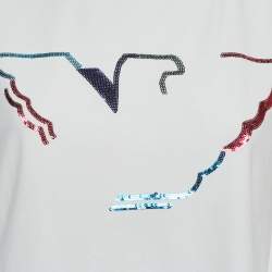 Pre Owned Emporio Armani White Logo Sequin Jersey T-Shirt M