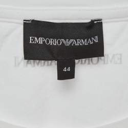 Pre Owned Emporio Armani White Logo Sequin Jersey T-Shirt M
