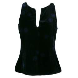 Pre Owned Emporio Armani Black Dotted Corduroy Sleeveless Top S