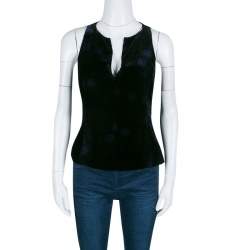 Pre Owned Emporio Armani Black Dotted Corduroy Sleeveless Top S