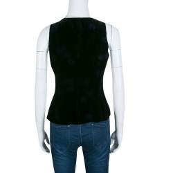 Pre Owned Emporio Armani Black Dotted Corduroy Sleeveless Top S