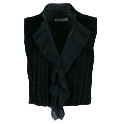 Pre Owned Emporio Armani Vintage Green Velvet Ruffle Front Cropped Sleeveless Jacket S