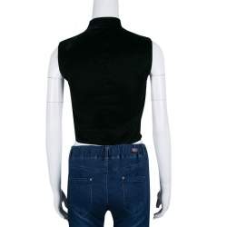 Pre Owned Emporio Armani Vintage Green Velvet Ruffle Front Cropped Sleeveless Jacket S