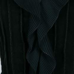 Pre Owned Emporio Armani Vintage Green Velvet Ruffle Front Cropped Sleeveless Jacket S