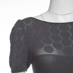 Pre Owned Emporio Armani Grey Knit Perforated Bodice Detail Short Sleeve Top S