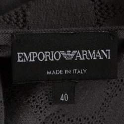 Pre Owned Emporio Armani Grey Knit Perforated Bodice Detail Short Sleeve Top S