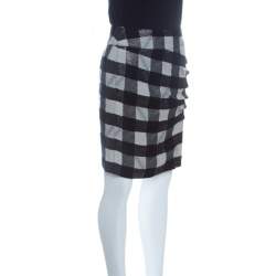 Emporio Armani Monochrome Checkered Lurex Knit  Pencil Skirt S