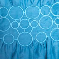 Pre Owned Emporio Armani Blue Embroidered Cotton and Silk Sleeveless Peplum Top S