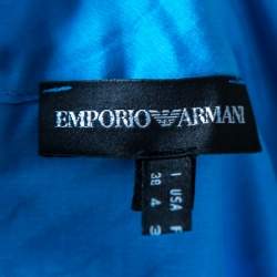 Pre Owned Emporio Armani Blue Embroidered Cotton and Silk Sleeveless Peplum Top S