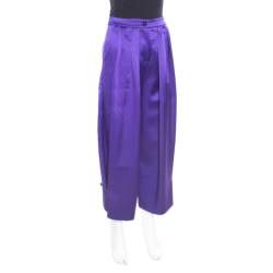 Pre Owned Emporio Armani Purple Satin Pleated Wide Leg Pants S