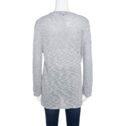 Pre Owned Emporio Armani Grey and White Knit Crew Neck Sweater XL