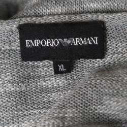 Pre Owned Emporio Armani Grey and White Knit Crew Neck Sweater XL