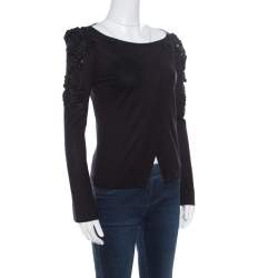 Pre Owned Emporio Armani Black Embellished Sleeve Cardigan S
