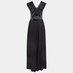 Pre Owned Emporio Armani Elite Black Embellished Cross Back Maxi Dress M