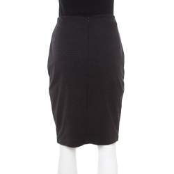 Pre Owned Emporio Armani Black Dotted Jacquard Paneled Pencil Skirt M