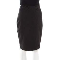 Pre Owned Emporio Armani Black Dotted Jacquard Paneled Pencil Skirt M