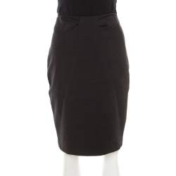 Pre Owned Emporio Armani Black Dotted Jacquard Paneled Pencil Skirt M