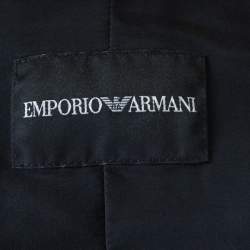 Pre Owned Emporio Armani Black Leather Velvet Bow Detail Biker Jacket M