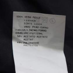 Pre Owned Emporio Armani Black Leather Velvet Bow Detail Biker Jacket M