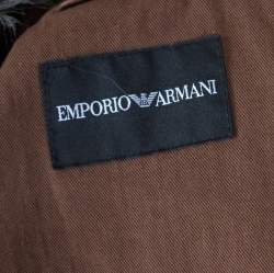 Pre Owned Emporio Armani Brown Leather Fur Collar Detail Zip Front Jacket S