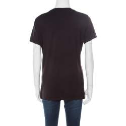 Pre Owned Emporio Armani Black Sequined Applique Detail Lady Motif V-neck T-Shirt L