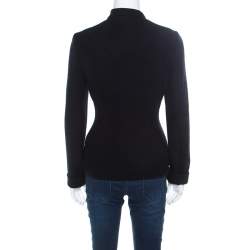 Pre Owned Emporio Armani Black Felted Wool Bow Detail Double Breasted Short Coat M