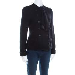 Pre Owned Emporio Armani Black Felted Wool Bow Detail Double Breasted Short Coat M