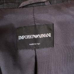Pre Owned Emporio Armani Grey Striped Wool Double Breasted Blazer M