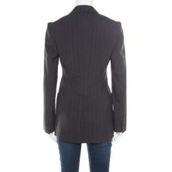 Pre Owned Emporio Armani Grey Striped Wool Double Breasted Blazer M