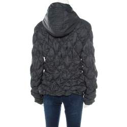 Pre Owned Emporio Armani Olive Green Ruched Diamond Quilted Contrast Piping Hooded Jacket M