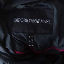 Pre Owned Emporio Armani Olive Green Ruched Diamond Quilted Contrast Piping Hooded Jacket M