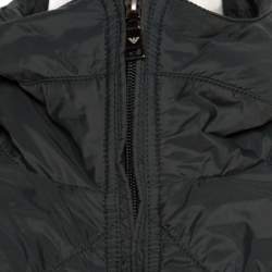 Pre Owned Emporio Armani Olive Green Ruched Diamond Quilted Contrast Piping Hooded Jacket M