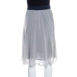 Pre Owned Emporio Armani Grey and Navy Blue Silk A Line Skirt S