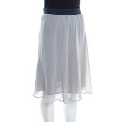 Pre Owned Emporio Armani Grey and Navy Blue Silk A Line Skirt S