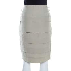 Pre Owned Emporio Armani Sage Green Silk Pleated Pencil Skirt S