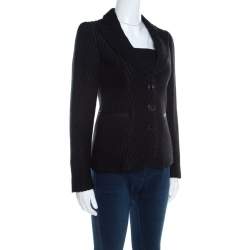 Pre Owned Emporio Armani Black Chevron Pattern Textured Jacquard Blazer S
