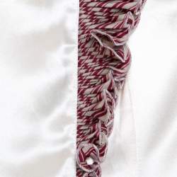 Pre Owned Emporio Armani Cream Satin Silk Ruffled Trim Sleeveless Top S