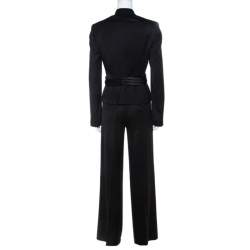 Pre Owned Emporio Armani Black Wool Blend Stand Up Collar Suit M