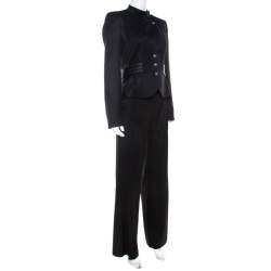 Pre Owned Emporio Armani Black Wool Blend Stand Up Collar Suit M